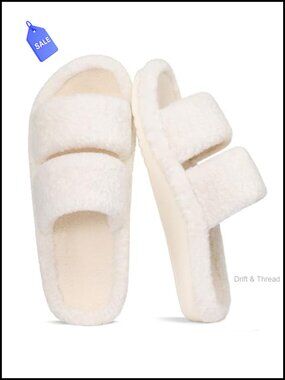 Fuzzy Open Toe Slippers with Arch Support, Memory Foam, Non-Slip Sole